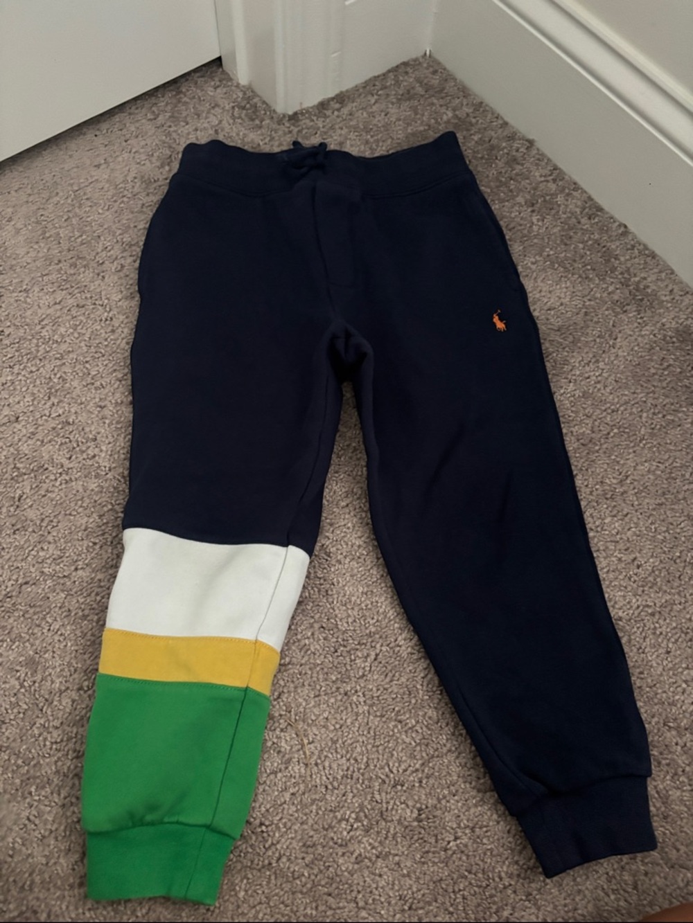 Ralph Lauren Navy Joggers with Green, Yellow & White Colorblock